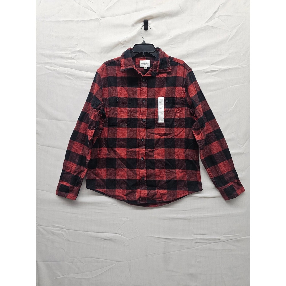 Goodfellow & Co Mens Buffalo Plaid Flannel Shirt Red Cotton Casual Size Medium